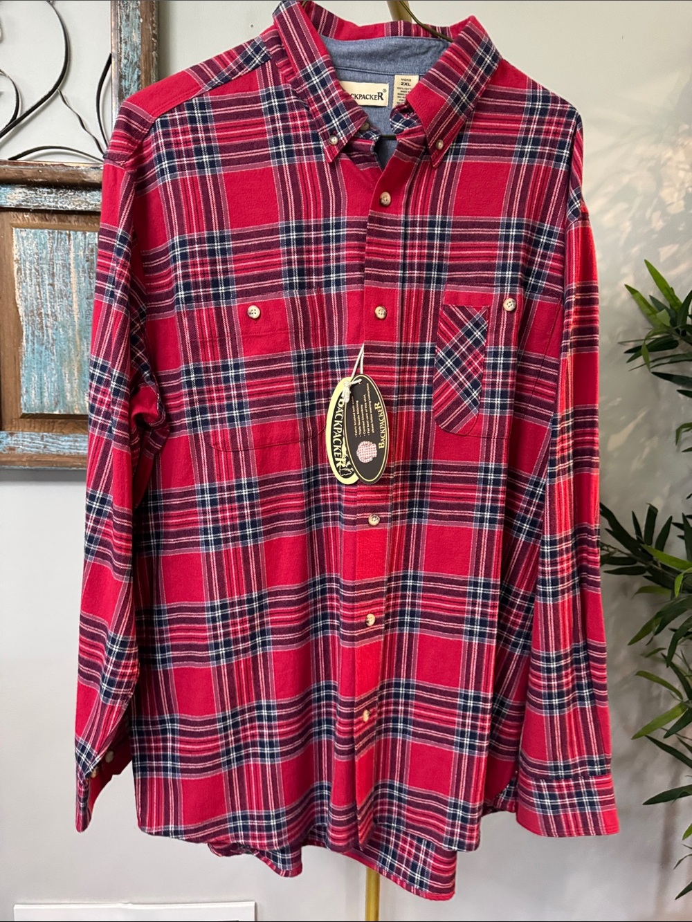 Backpacker Red flannel Plaid Button-Down Shirt with Chest Pocket NWT 2XL